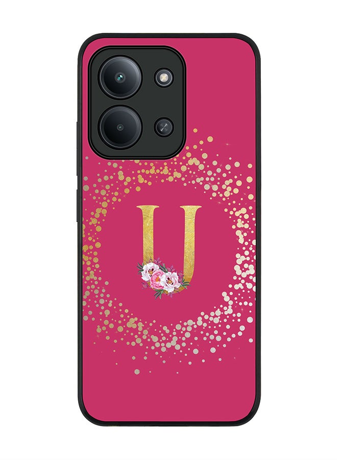 For Xiaomi Redmi 15C 4G Case,Slim fit Camera Protection, Shockproof Thin Phone cover  - Custom Monogram Floral - U ( Deep Pink )